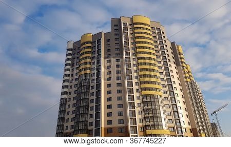 Construction Microdistrict City High-rise Buildings. Reliability And Strength Structure. Selling Hou
