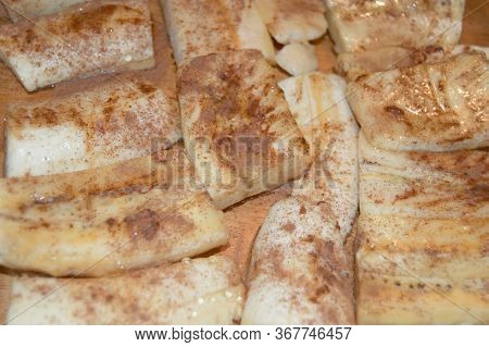 Cinnamon On Plantain Bananas For Filipino Turon