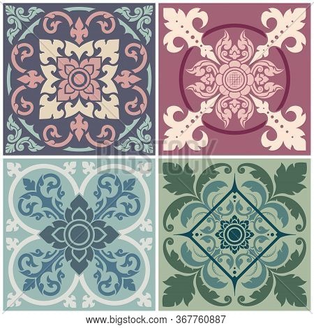 Set Of Decorative Patterns Thai Art Style. Vector Images That Can Be Used With Wallpapers, Floors, W