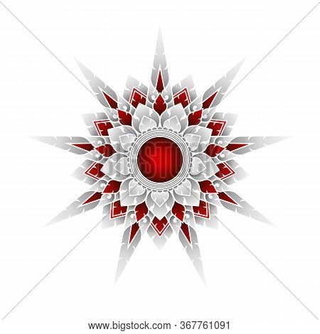 Applied Thai Art Mandala Pattern, Nine-pointed Star Red Inner Flower Color Gradient.