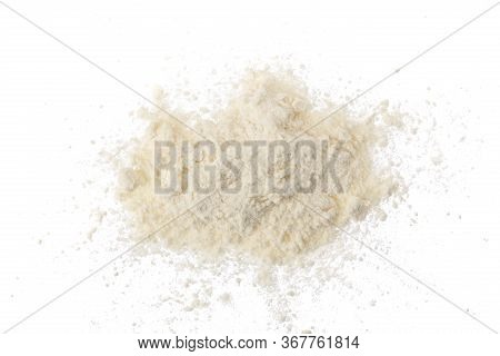 Pile Of Flour Isolated On White Background. Top View. Flat Lay