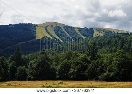 Even In Summer You Can See The Ski Lifts And Slopes At Le Markstein Mountain In The Vosges, France