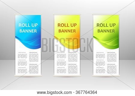 Roll Up Vertical Banner, Business Design Template, Vector Illustration