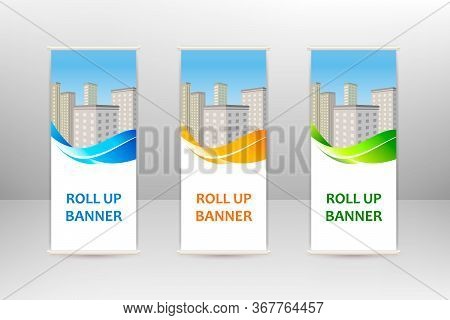 Roll Up Vertical Banner, Business Design Template, Vector Illustration