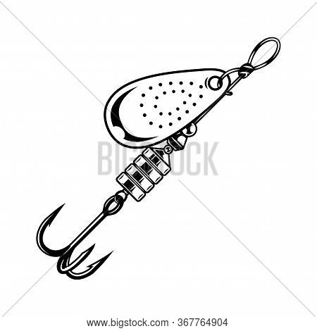 Fishing Spoon Vintage Concept With Triple Hook In Monochrome Style Isolated Vector Illustration