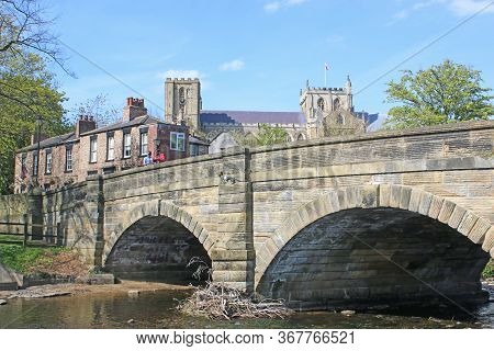 Bridge Over River Skell And Ripon Cathedral And Town, Yorkshire