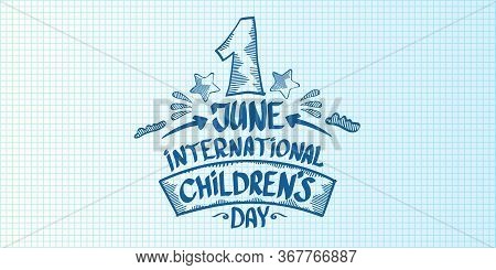 1 June International Childrens Day Cartoon Doodle Style Horizontal Banner Background. Happy Children