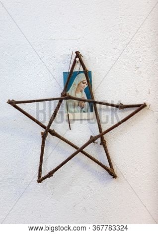 Camacha, Madeira, Portugal - April 19, 2018: Star Of David And Mother Of God At The Wicker Factory I