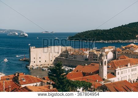 The Old Port Harbor Is Porporela, Near The Walls Of The Old Town Of Dubrovnik, Croatia. View Of The 