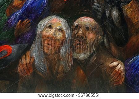 BAD URACH, GERMANY - OCTOBER 21, 2014: Detail of high altar by Sieger Koder in St. Joseph's Church in Bad Urach, Germany