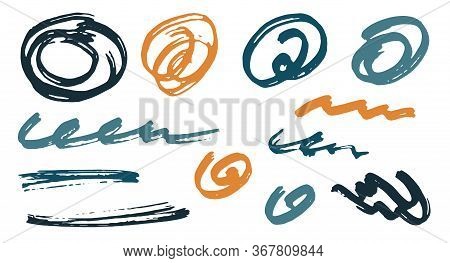 Simple Scribble Doodle Graphic Design Vector Elements.  Draft Marker Traces. Ink Brush Strokes, Roun