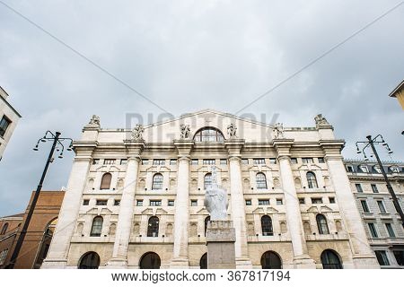 Milan. Italy - May 20, 2019: Palazzo Mezzanotte in Milan. Italian Stock Exchange. Monument to the Middle Finger.