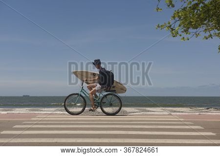 Balneario Camboriu, Santa Catarina, Brazil - November 18, 2019: Young Brazilian Boy Wearing Sports C