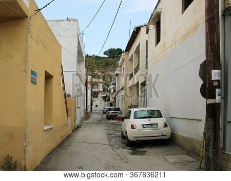 Afandou, Rhodes, Greece - May 20, 2020: Street In The Village Of Afandou, Rhodes, Greece