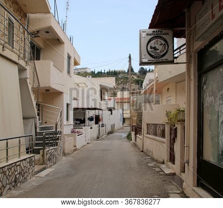 Afandou, Rhodes, Greece - May 20, 2020: Street In The Village Of Afandou, Rhodes, Greece