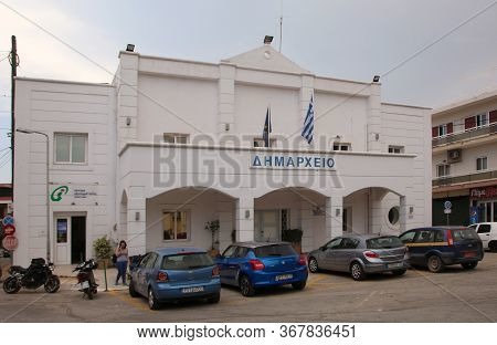 Afandou, Rhodes, Greece - May 21, 2020: Town Hall Of Afandou, Rhodes, Greece