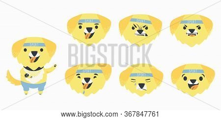Set Cartoon Emotions Character Yellow Labrador Retriever. Funny Cartoon Character. Emotions Of A Dog