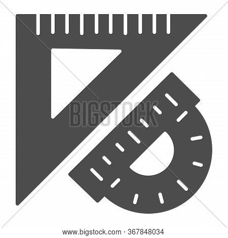 Triangular Ruler And Protractor Solid Icon, Stationery Concept, Measuring And Drawing Tools Sign On 