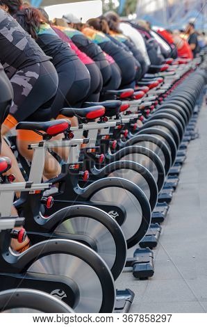 Row Of Indoor Bicycles For Open Sport Event