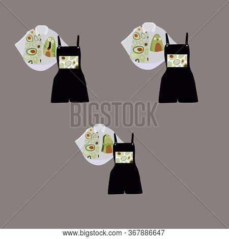 Compatible Clothing With A Black Jumpsuit And A White Shirt With An Avocado Print.ckground.