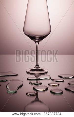 Empty Wine Glasses On A Clean Gradient Background. Empty Drinking Transparent Wine Glasses
