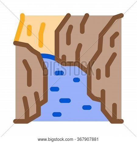 Flowing River Among Different Types Of Trees Icon Vector. Flowing River Among Different Types Of Tre