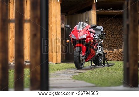 Krasnoyarsk, Russia - May 17, 2020: Red And Black Sportbike Honda Cbr 600 Rr 2005 Pc37