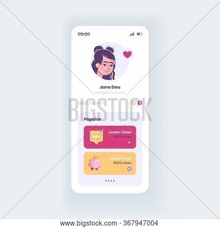Video Hosting Service Smartphone Interface Vector Template. Online Vlogging Platform Mobile App Page