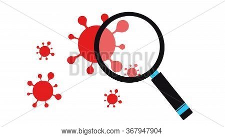Magnifying Glass Finding Corona Virus Covic-19 On White Background,virus Infections Prevention And P