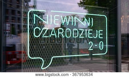 Warsaw, Poland. 25 May 2020. Sign Niewinni Czarodzieje 2-0 / Innocent Wizards 2-0. Company Signboard