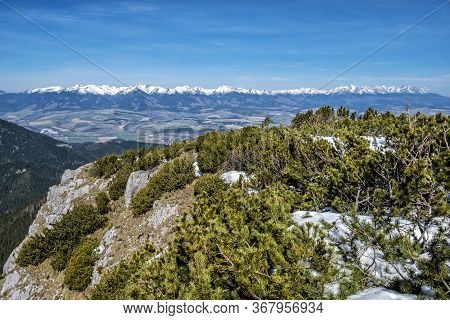West Tatras From Low Tatras Mountains, Slovak Republic. Hiking Theme. Seasonal Natural Scene.