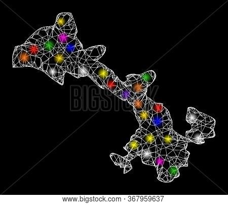 Web Mesh Vector Map Of Gansu Province With Glare Effect On A Black Background. Abstract Lines, Light