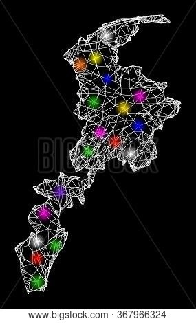 Web Mesh Vector Map Of Khyber Pakhtunkhwa Province With Glow Effect On A Black Background. Abstract 