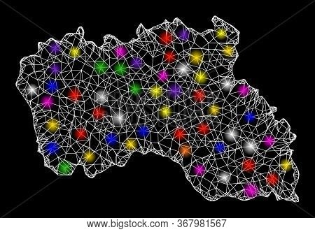 Web Mesh Vector Map Of Santa Maria Island With Glow Effect On A Black Background. Abstract Lines, Li