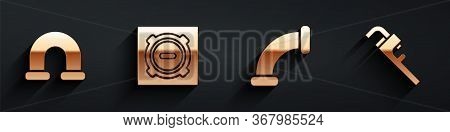 Set Industry Metallic Pipe, Manhole Sewer Cover, Industry Metallic Pipe And Pipe Adjustable Wrench I