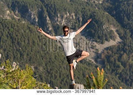 Encamp, Andorra : 22 May 2020 : Young Men In The Forest In The Pyrennes, In A Sunny Day On Andorra.