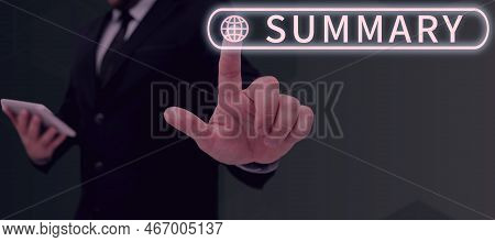 Inspiration Showing Sign Summary. Word For Brief Statement Abstract Synopsis Concise Abbreviated Ver