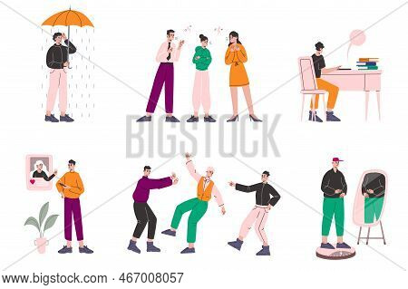 Teenagers Problems. Introvert Men And Women In Despair. People Unhappy Emotions. Teens Worries And C