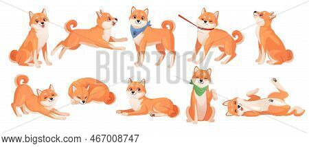 Shiba Inu. Anime Kawaii Dogs, Cartoon Shiba-inu Puppy Sticker Bark Japan Manga Dog Activities Fur Pe