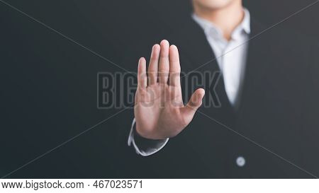 Man Hand Stop Sign, Warning Concept, Refusal, Caution, Symbolic Communication, Preventing Subsequent