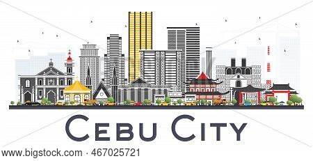 Cebu City Philippines Skyline With Gray Buildings Isolated On White Background. Vector Illustration.