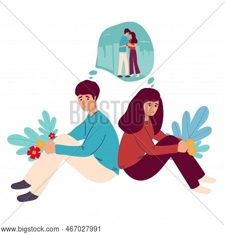 The Couple Is Quarreling. Husband And Wife Are In Conflict. Comics Caricature Pop Art Retro Vector I