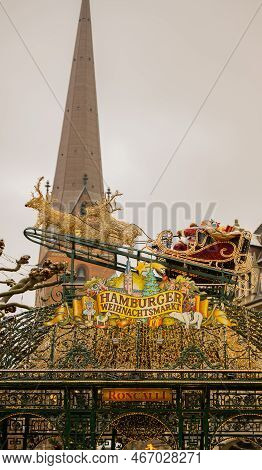 Hamburg - Germany, December 10, 2022: Entrance To The Roncalli Christmas Market In Front Of Hamburg 