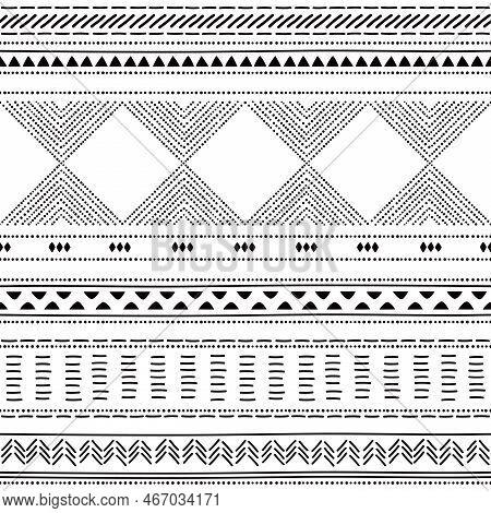 Prehistoric Pottery Inspired Vector Seamless Pattern - Bell Beaker Pottery Folk Art Style Dotted Orn