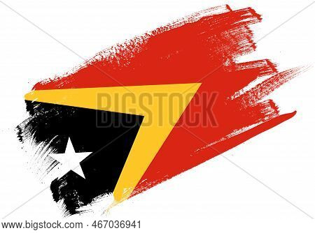 Abstract Paint Brush Textured Flag Of East Timor On White Background