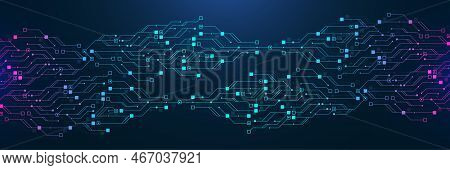 Quantum Computer Technologies Concept. Futuristic Blue Circuit Board Background Vector. Modern Techn