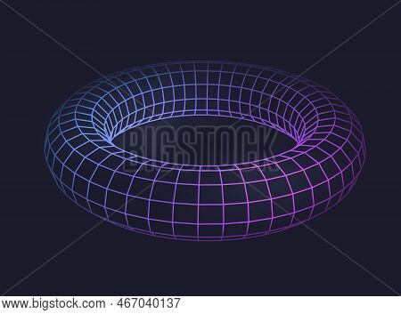 Circle 3d Low Poly Icon, Line Geometric Shape Of Neon Color, Isolated Vector Round Frame Hologram. G