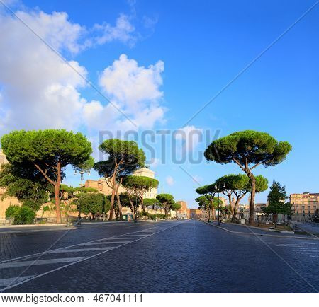 Urban Street Of Rome: The Via Dei Fori Imperiali, Italy.