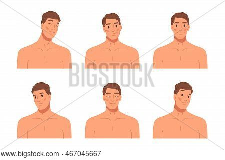 Beardless Man With Soft And Smooth Skin, Isolated Male Personage Positive Facial Expression And Good