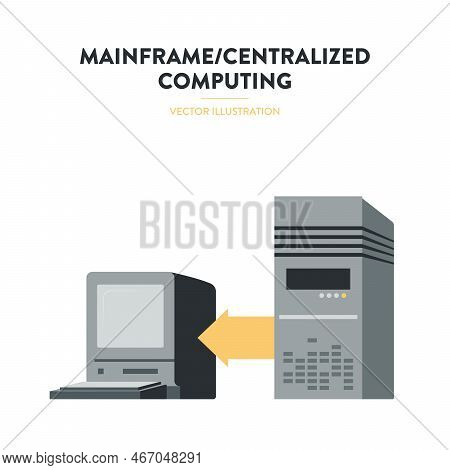 Vector Illustration Of Monitor And System Block. Icon Of An Old And Big Monitor And Computer. Convey